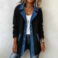 thumbnail image 7 of Womens Denim Patchwork Collared Shirt Jacket Loose Long Sleeve Button Down Casual Jean Shacket Denim Cardigan, 7 of 7