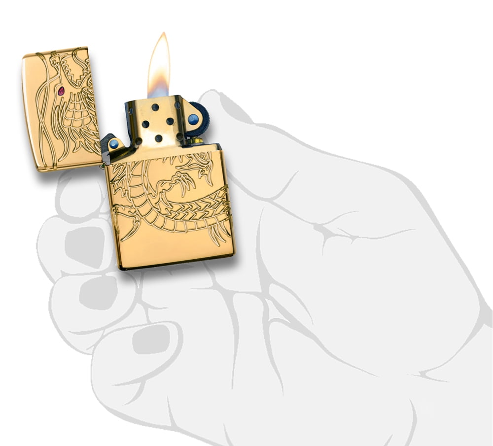 Zippo Chinese Dragon Armor High Polish Gold Plate Windproof Pocket Lighter