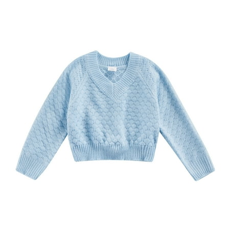 

Toddler Long Sleeve Chunky Knit Pullover V Neck Warm Sweater Tops