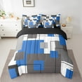 thumbnail image 2 of YST Teen Boys Blue Square Bedding Set, 7-Piece, Black Grey Geometric, Modern Abstract, Queen, 2 of 5