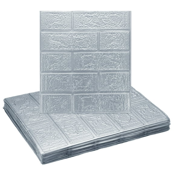 Uxcell 20pcs 3D Wall Panels Peel and Stick, Waterproof Wall Panel Backsplash, 13.8"x15.2" Brick Design Wallpaper XPE Shower Tiles for Bathroom, Kitchen, Living, Light Gray