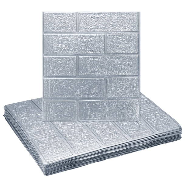 Uxcell 20 piezas de paneles de pared 3D autoadhesivos, impermeables, diseño de ladrillo de 13.8"x15.2" para baño, cocina y sala, gris claro