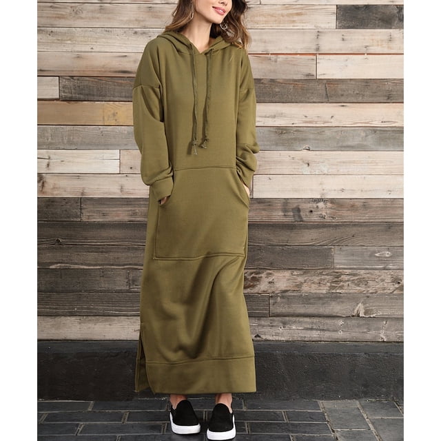 Vestido largo de punto suelto con capucha para mujer, vestidos casuales cálidos de felpa con bolsillo grande, Otoño e Invierno