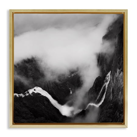 Stupell Industries Foggy Mountain Crags Abstract Photography Gold Floater Framed Canvas Art Print Wall Art 25 x 25