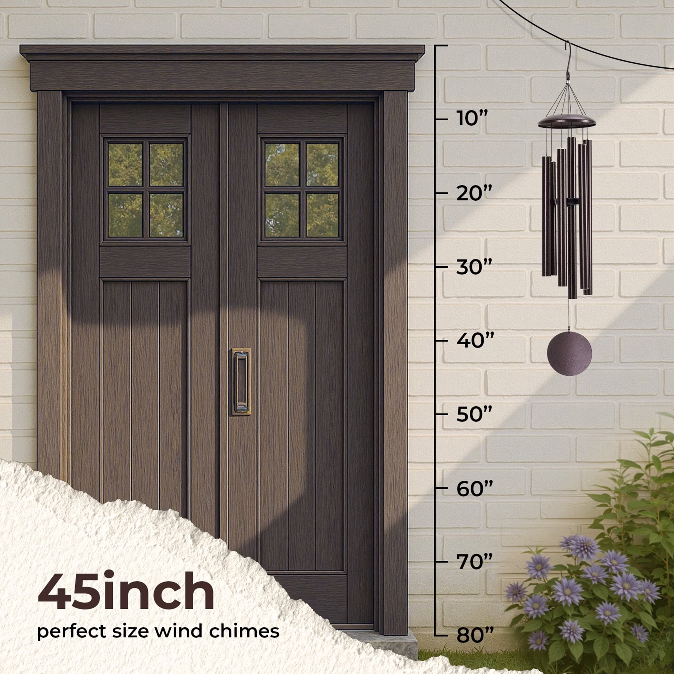 BSHAPPLUS® 45" Memorial Wind Chimes for Outside, Heavy Duty Metal Brown Chimes with 6 Large Deep Tone Aluminum Tubes for Loss of Loved One,Home Garden Hanging Decor