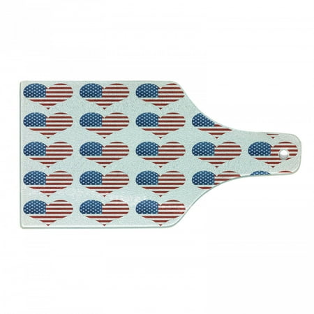 

American Flag Cutting Board Heart with Flag Patriot Pattern Modern American Day Graphic Print Decorative Tempered Glass Cutting and Serving Board Wine Bottle Shape White Red by Ambesonne