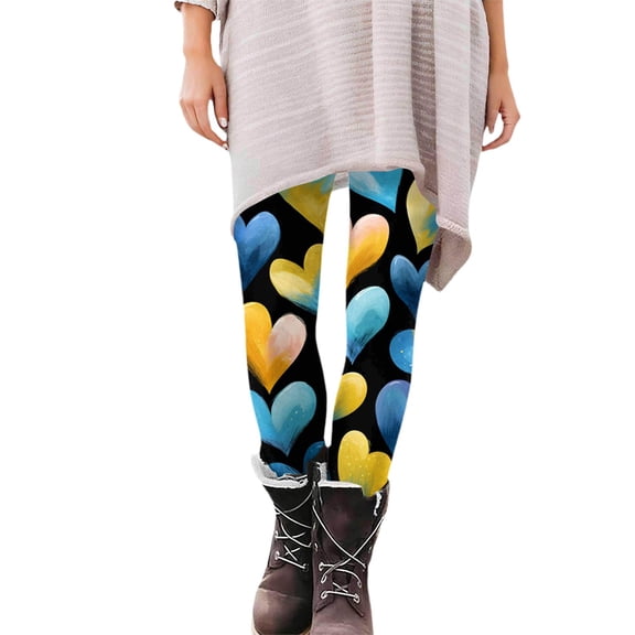 Fgvctg Romantic Valentines Day Leggings for Women Full Length Workout Leggingss Cute Love Heart Print Soft Outfit Yoga Stretch High Waisted Thermal Joggers Clothing Blue M