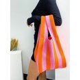 thumbnail image 4 of Bolso de mano tejido con rayas contrastantes, bolso de mano tejido portátil, bolso de compras Tide, 4 of 5