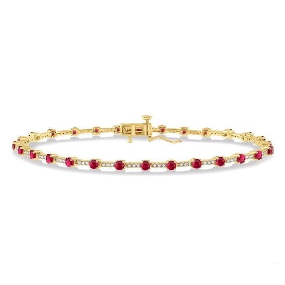 Ruby with CZ diamond Tennis Bracelet,14K Gold Plated Ruby Bracelet,14k Prong Set Ruby Tennis Bracelet, Layering Bracelet For Women Gift For Her