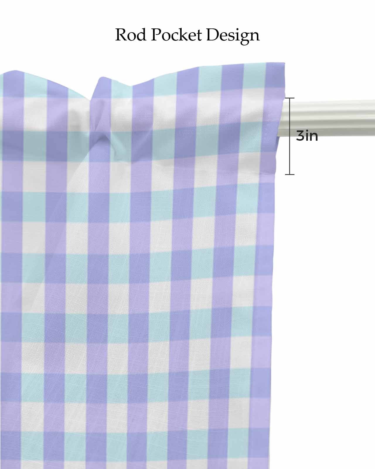 Blue Grid Kitchen Valances for Windows Farmhouse Linen Window Valance Curtain for Living Room Window Treatment Checkered Plaid Gingham Lattice Trellis Print Valance Rod Pocket Topper, 54 x 18 Inch