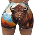 thumbnail image 2 of Haiem Oil Painting Style Iceberg Yak No Front Seam Biker Shorts for Women Yoga Workout Gym Bike Shorts with Tummy Control Moisture-Wicking-Medium, 2 of 9