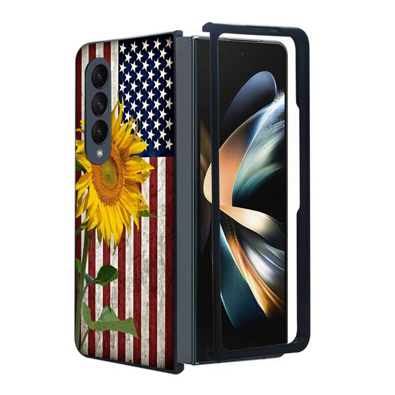 ANJ Protective Snap-On Design Printed Case Compatible with Samsung Galaxy Z Fold 4 - American Sunflower
