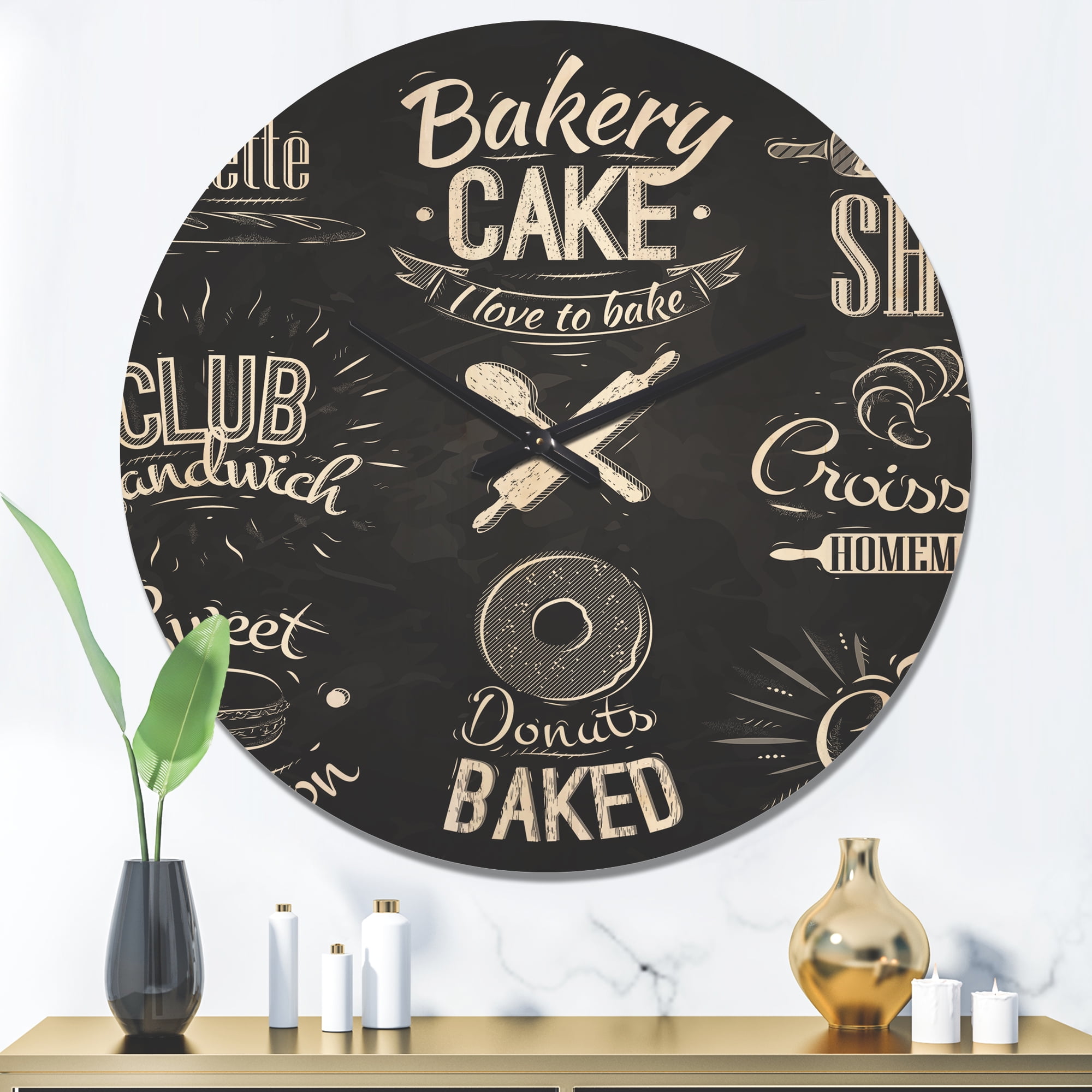 Designart 'Bakery Characters Food Quotes' Modern Wood Wall Clock