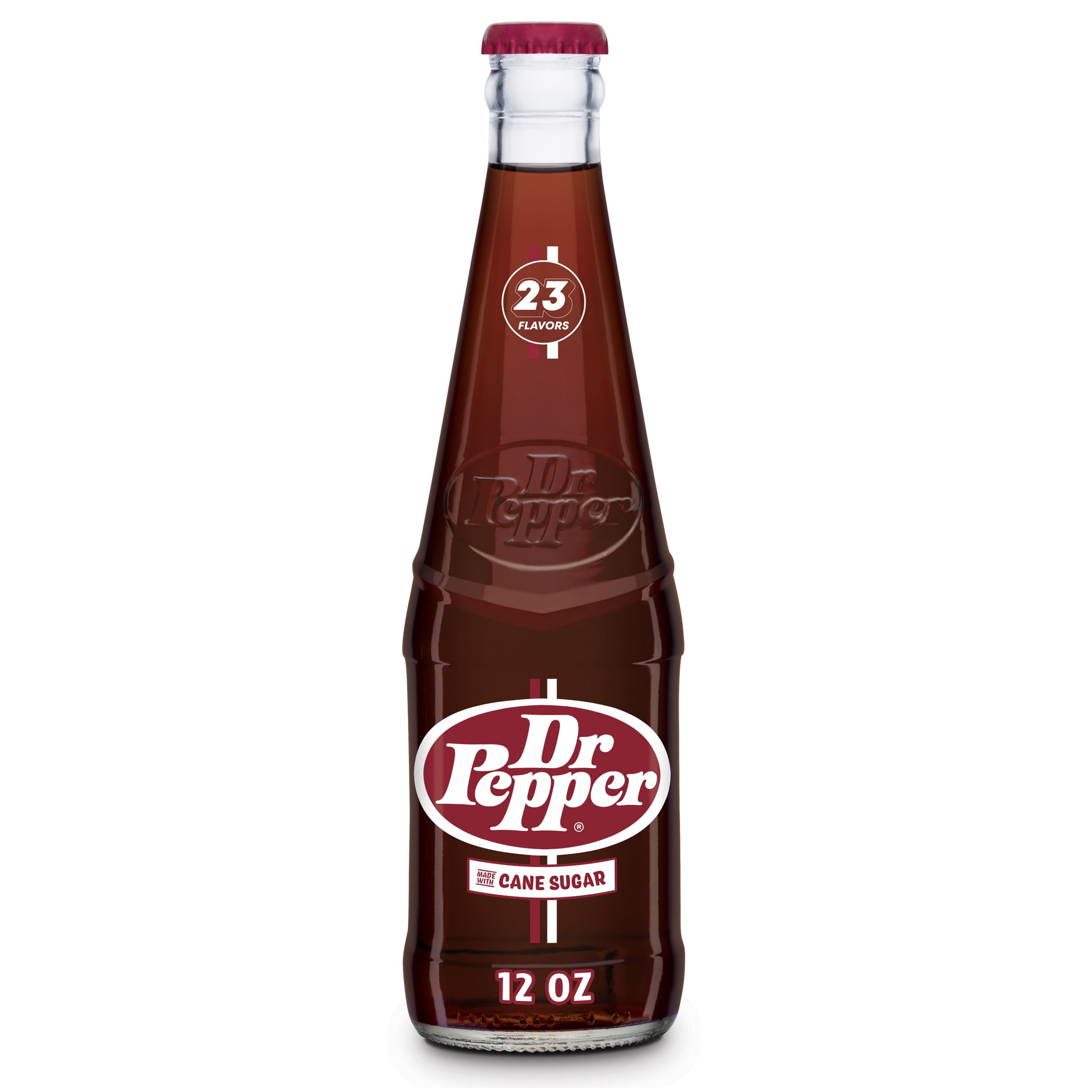 (6 pack) Dr Pepper Made with Cane Sugar Soda Pop, 12 fl oz, Glass Bottle