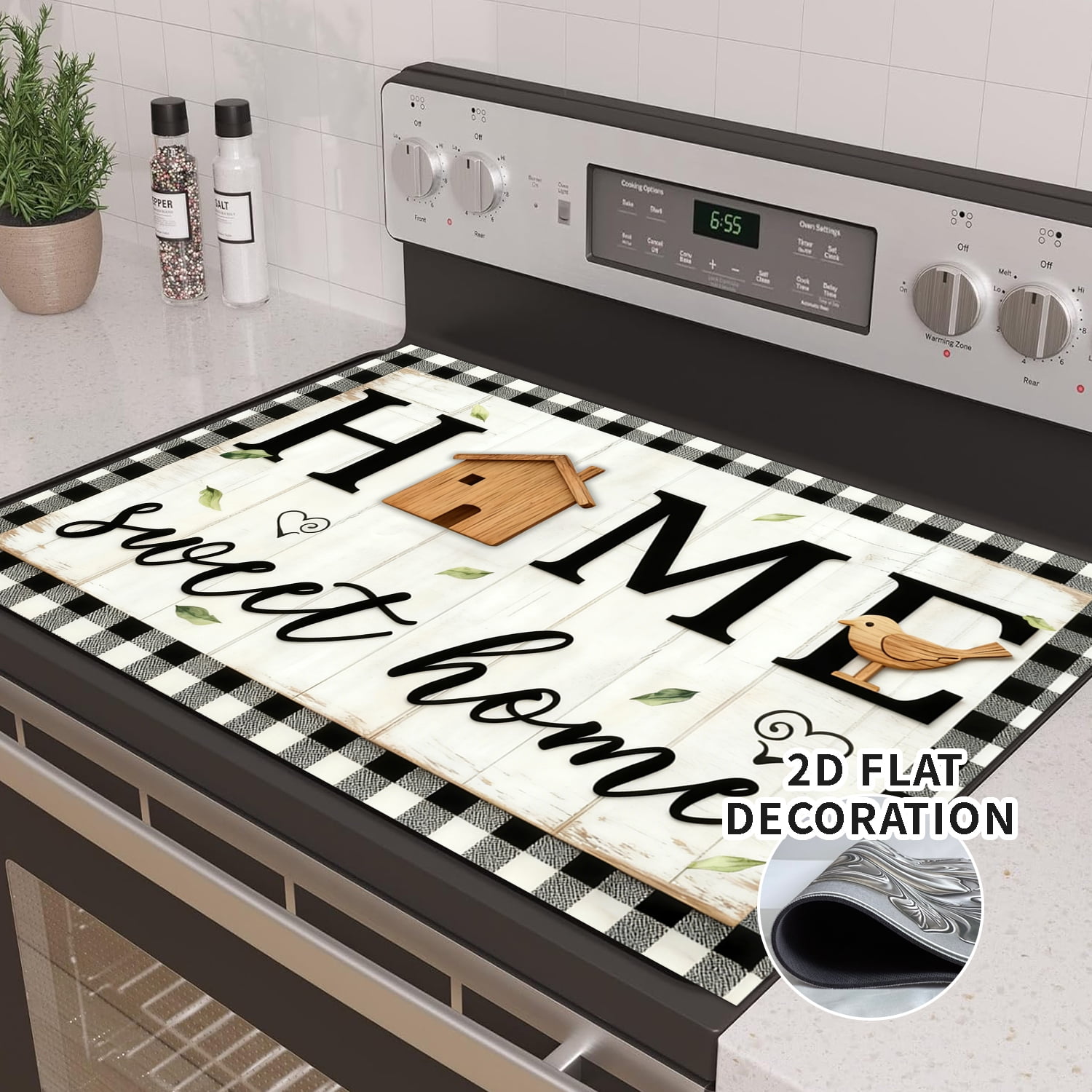Stove Cover, Sweet Home Stove Top Covers for Electric Stove, 20''X28'' White Heat Resist Kitchen Glass Stove Protector Mat Farmhouse Decor Gas Stove Pad Induction Cooktop Ceramic Mat