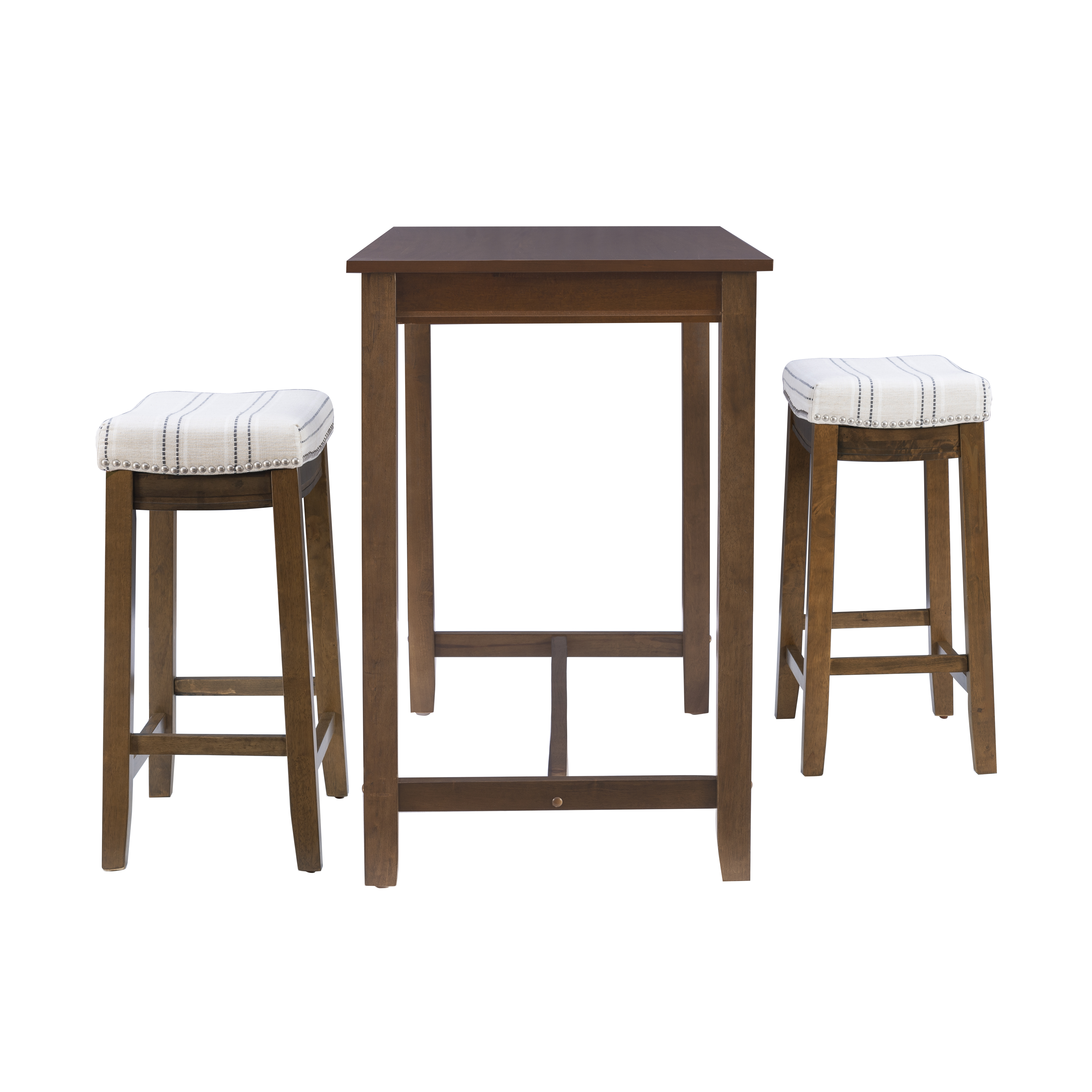 Linon Claridge 3-Piece Counter Height Tavern Set, Rustic Brown with Natural Linen Stripe