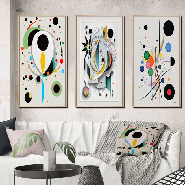 Designart "Ethereal Séance V" Modern Geometric Framed Wall Art Set Of 3 - White Abstract Frame Canvas Set For Living Room Decor