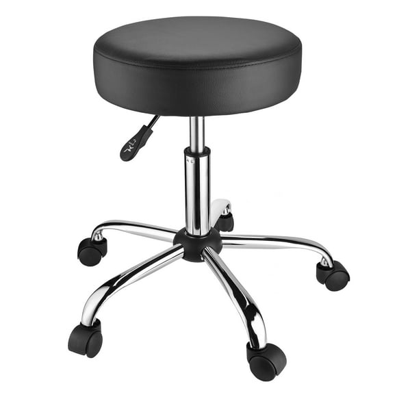 Round Rolling Stool with Wheels, PU Leather Seat Height Adjustable 360° Swivel Stool Chair, Home Office Drafting Work Bar Stools