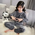 thumbnail image 2 of Boys' Girls' Flannel Clothes Set Fluffy Sweatshirt Top And Pants Winter Warm Soft Fuzzy Homewear With Sweatpants 7-8T, 2 of 5