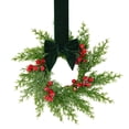 thumbnail image 2 of Goodw7 Christmas Ornaments Wreath, French Pine Artificial Wreath with Red Berries and Snowflake Decor, Elegant Bow Ribbon Small Wreath for Wall Hanging Display, 2 of 6