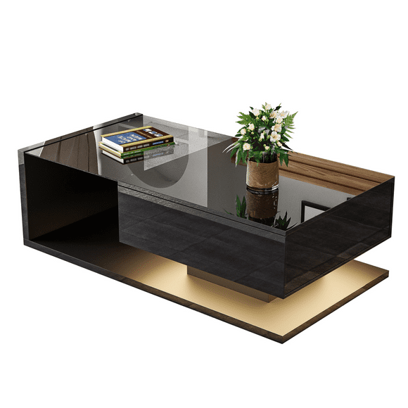 Noble House LED Effect Coffee Table High-Gloss,Side Tables, Black