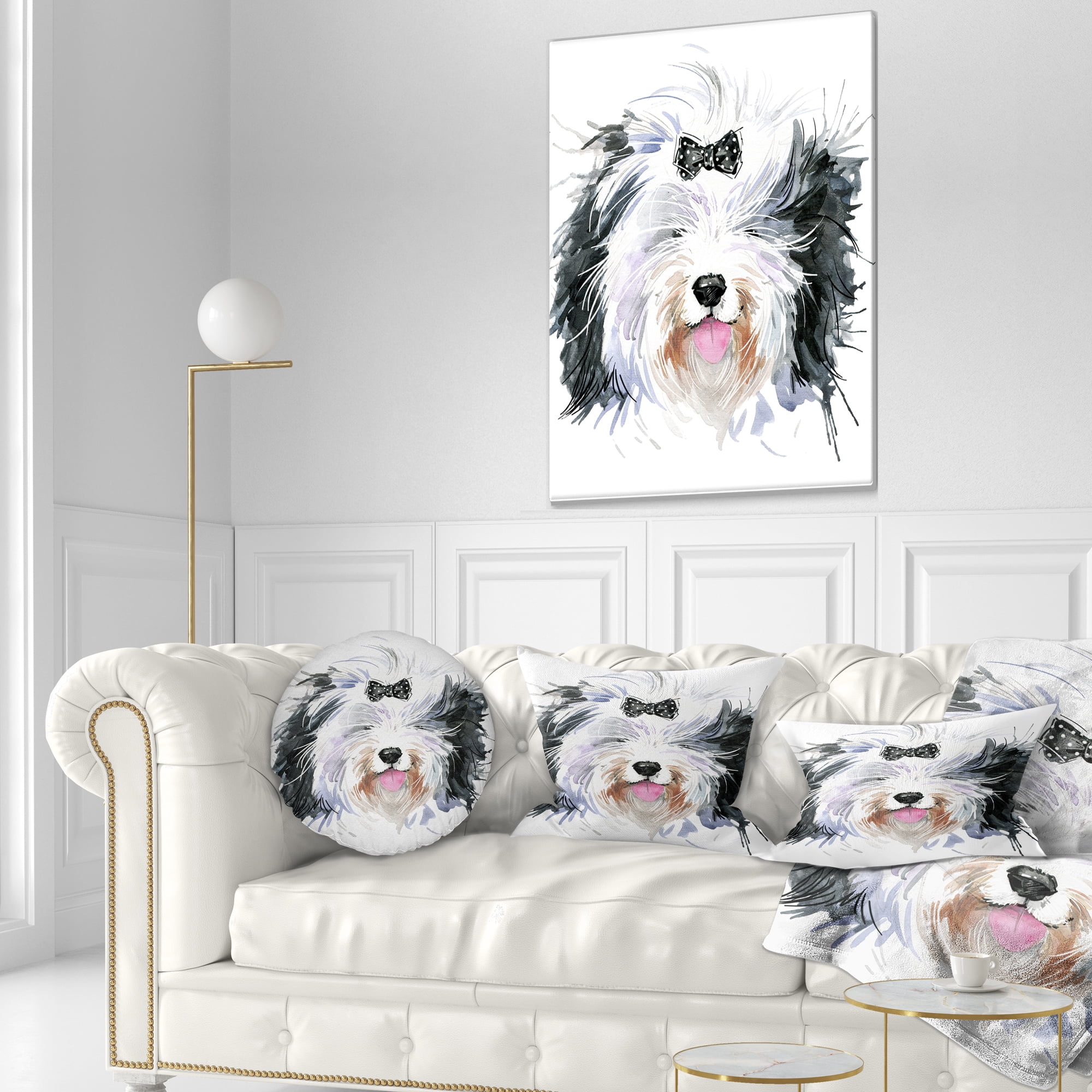 Designart Funny Dog Head Black White - Animal Throw Pillow - 12x20