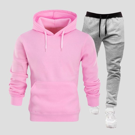 Dianli Gifts Sweats for Men Men’s Casual Hoodie Outfit Solid Color Long Sleeve Hooded Sweatshirt with Matching Pants Comfortable Two-Piece Set for Daily Wear Sports or Outdoor Leisure Christmas Gift
