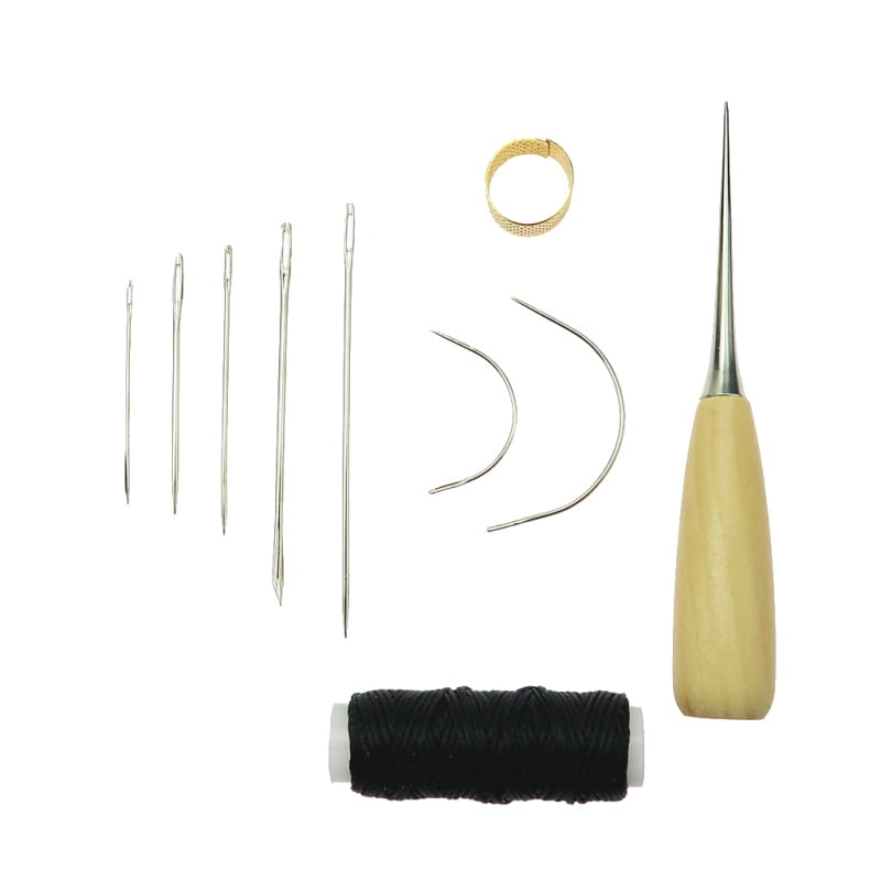 Leather Carft Hand Stitching Sewing Tool Kit Thread Awl Waxed Thimble 10pcs set 