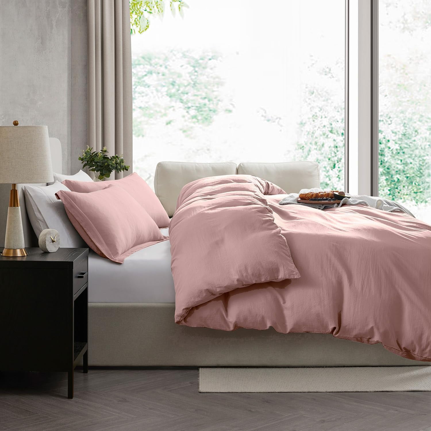 Virtu 3-Piece Duvet Cover Set, Soft Prewashed Bedding Set California King with Pillow Shams, Blush Pink