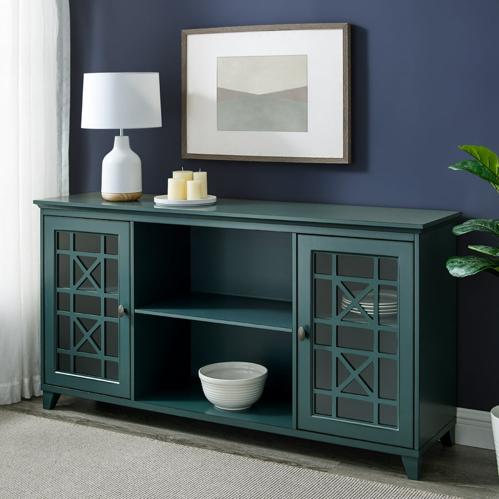 Manor Park Transitional 2 Fretwork Door TV Stand, Antique Dark Teal