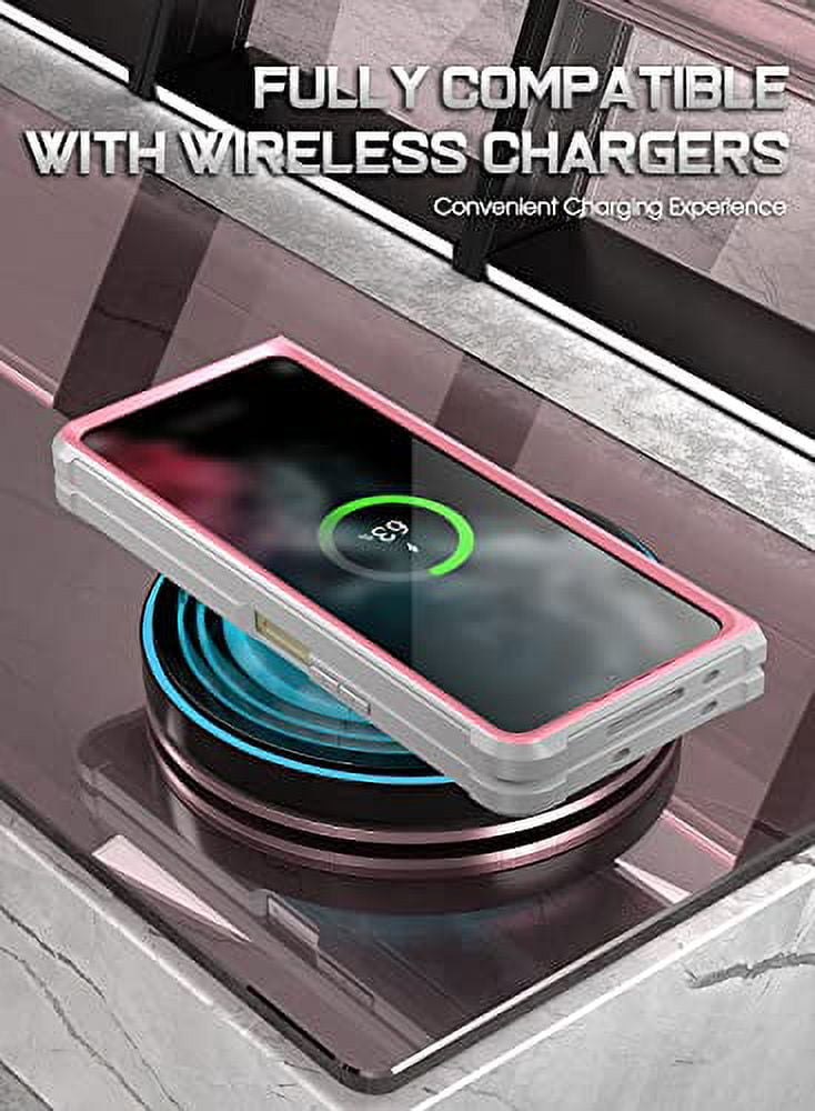 Poetic Guardian Case for Samsung Galaxy Z Fold 4, Clear Case with Built-in Screen Protector, Pink/ Clear