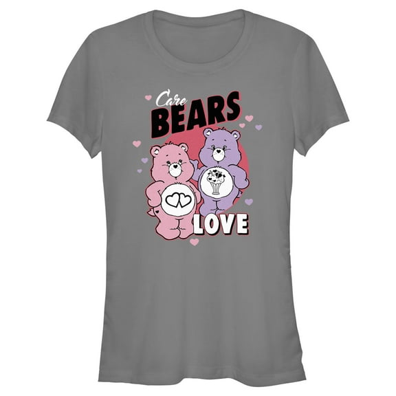 Junior's Care Bears Valentine's Day Love-a-Lot Bear and Share Bear Love  Graphic Tee Charcoal X Large