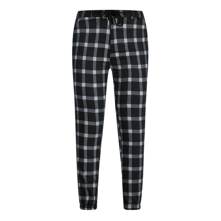 Men Casual Fashion Button Zipper Closure Plaid Casual Pencil Pants Trousers  Mens Loose Fitting Pants Trouser Casual Pants Gray XXL