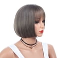 thumbnail image 6 of Desertasis human hair wig with bangs air bangs bob hairstyle wigs Women End Fashion Short Party Cosplay Bob Wigs Black Fiber for Full wig, 6 of 8