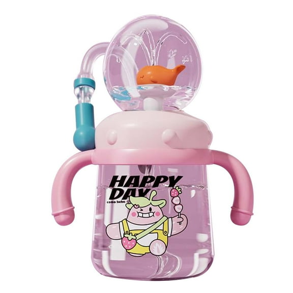 Drinking Cup With Whale Squirt, Weighted Sippy Cups With Adjustable Straps, 220ml Whale Water Cups With Silicone Soft Tip, Portable Leak Proof Straw Sippy Cup For Kids (Pink)