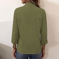 thumbnail image 5 of hoksml Women Stand Collar Gathered Neck Long Sleeve Shirt Cotton Linen Textured Button Down Blouse for Office Daily Travel, 5 of 9