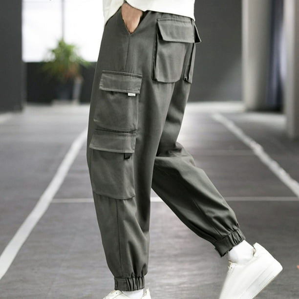 Pantalones largos para hombre, multibolsillos, lavados, informales, para exteriores, de algodón