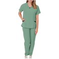 thumbnail image 2 of Protective Suit for Women, Short Sleeve V-Neck Top and Drawstring Pocket Pants Set, Polyester, All-Season, Regular Length, for Healthcare Workers and Caregivers, 2 of 8