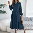 thumbnail image 4 of Efsteb Maxi Dress for Women 2025 Long Sleeve Lapel V Neck A Line Ruffle Dress Elegant Tiered Cocktail Party Dresses (Navy,XL), 4 of 8
