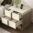 thumbnail image 4 of Modern Nightstand with Charging Station, USB & Type-C Ports, 2 Drawers and Open Shelf, 20” Two-Tone Beige and Light Walnut Bedside Table, Compact Wood End Table for Bedroom or Living Room, 4 of 9
