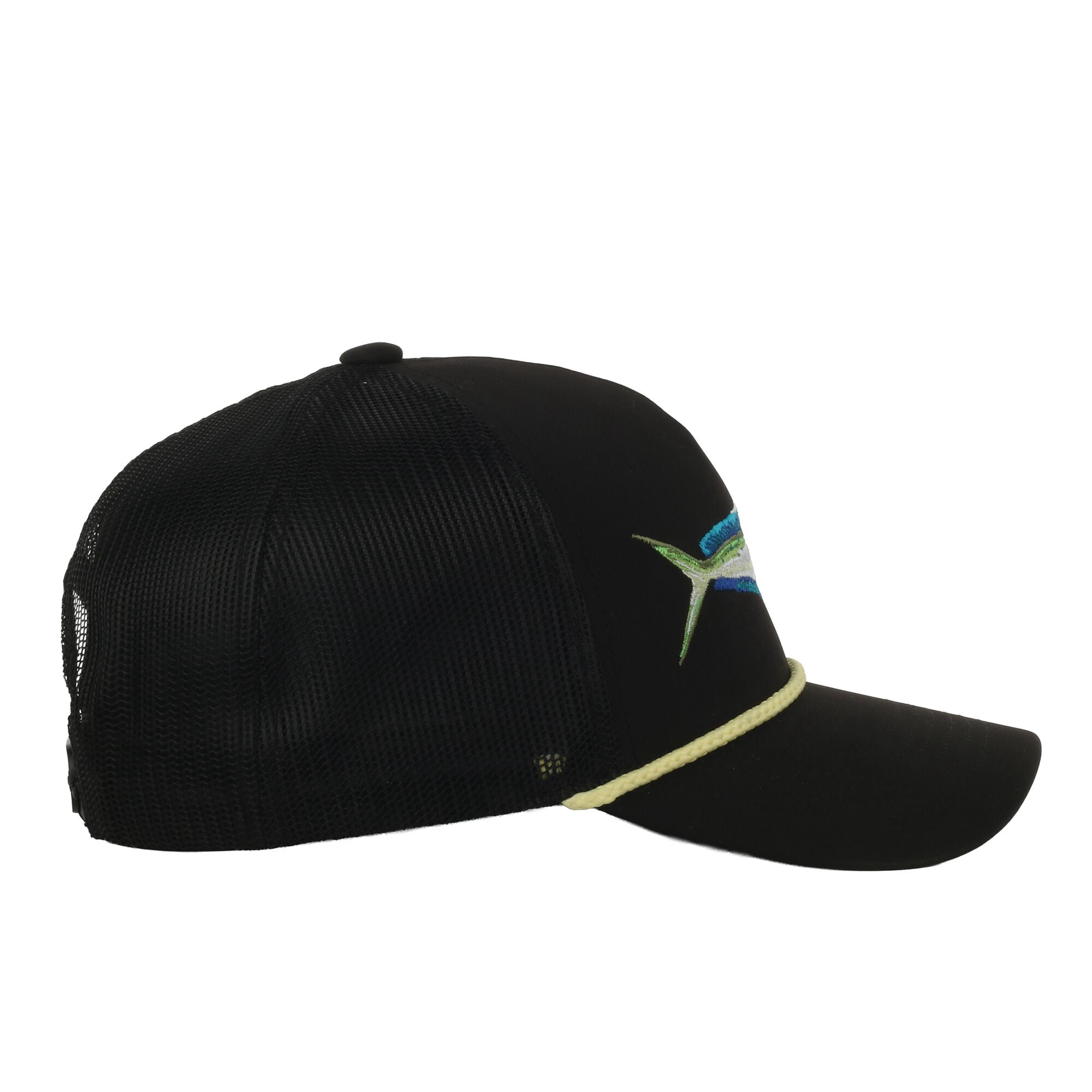 Outdoor Cap Mahi Mahi Patch Trucker Hat – Mid Profile Mesh Back Snapback, One Size, Black