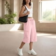 thumbnail image 2 of Oksale Capri Cargo Pants Womens Wide Leg Capris with Pockets Casual Elastic Drawstring Waist Cropped Trousers Loose Comfy Summer Clothing Pink M, 2 of 8