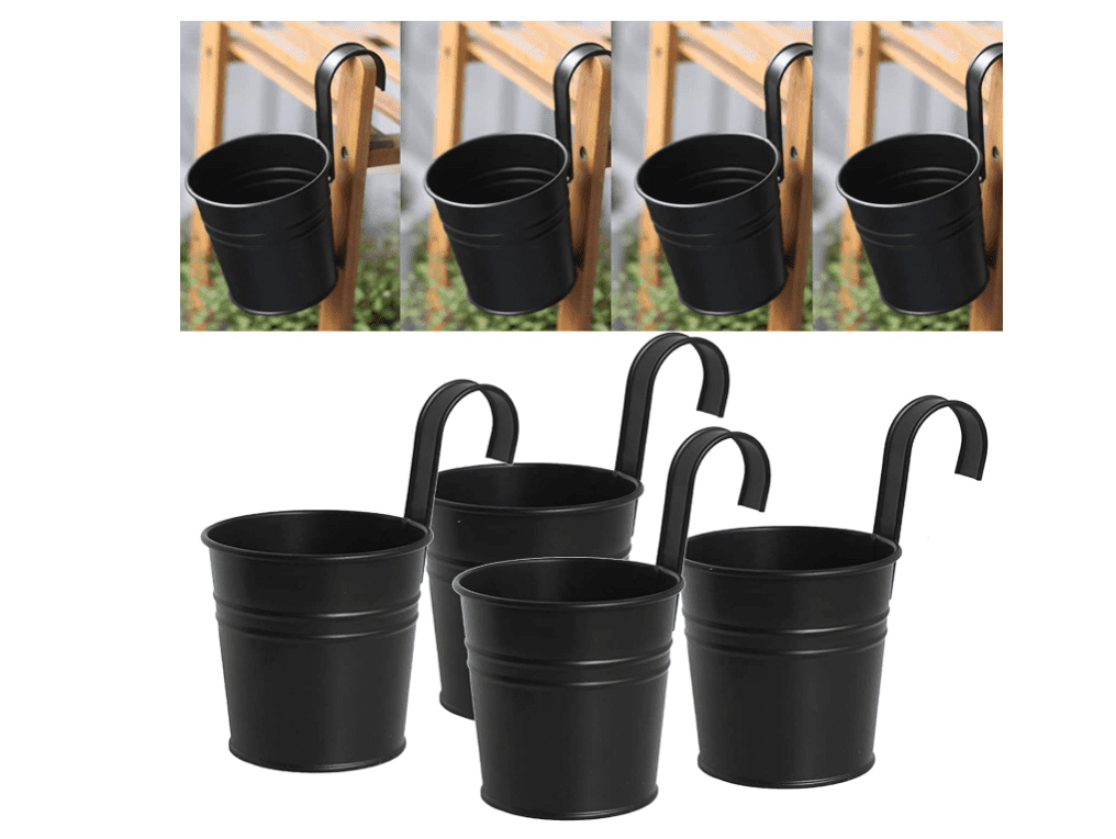 4 Pcs Hanging Flower Pots Metal Iron Bucket Planter Pot Metal Bucket