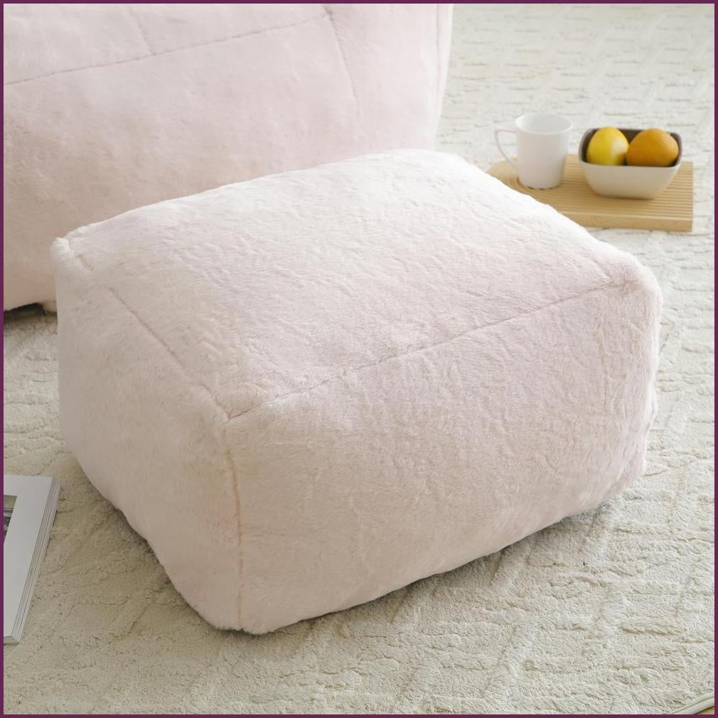 Oversized Faux Fur Bean Bag Chair with Footstool – Lazy Sofa for Adults & Kids | Faux Fur | Curved