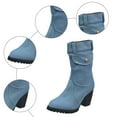 thumbnail image 6 of Leozcaa Denim Mid-Calf Boots for Women Round Toe Chunky High Heel Jeans Blue Side Zipper Ankle Boots, 6 of 9