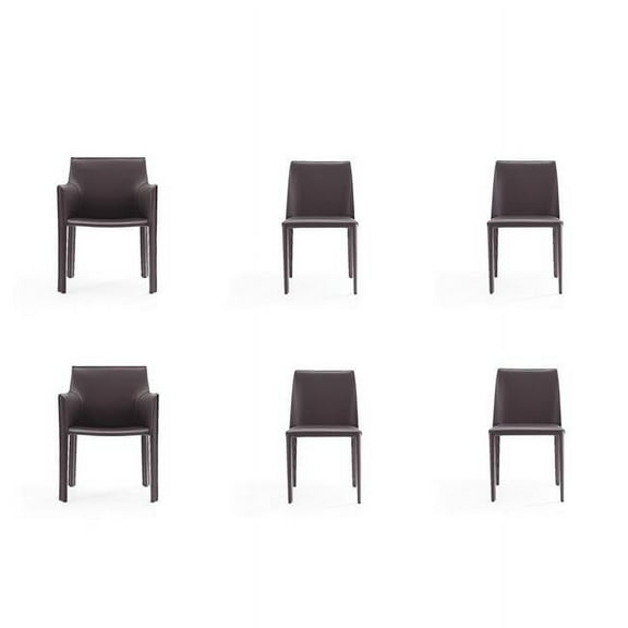 Manhattan Comfort Paris 17.32" Leather Dining Chair in Gray (Set of 6)