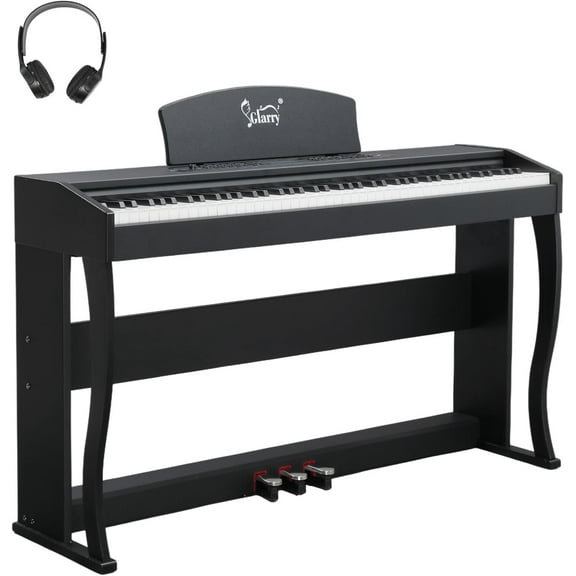 GLARRY Digital Piano 88 Keys Heavy Hammer Keyboard, with LCD Display and Headphone, Triple Pedals, Beginner Friendly, Supports MIDI Connect, Classic Upright Design (Matte Black)