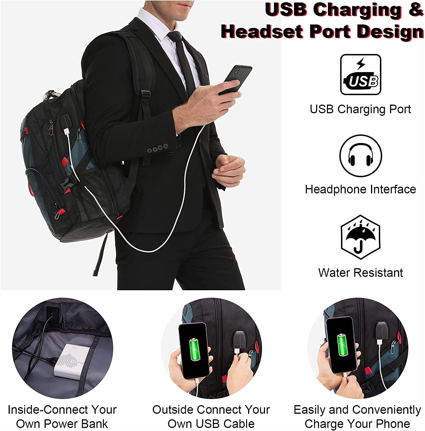 Lovevook Travel Laptop Backpack for Men,Waterproof Travel Work Bags College Bookbag with Lock and USB Port (17 inch Larger,Dark Blue)