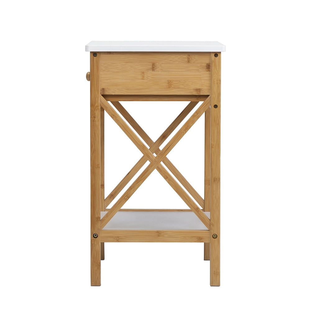 Kepooman Set of 1 Nightstand for Bedroom, Bamboo End Table for Home Office, White Bedside Table for Living Room Kepooman Set of 1 Nightstand for Bedroom, Bamboo End Table for Home Office, White Bedside Table for Living Room