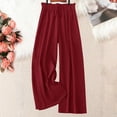 thumbnail image 5 of FUNUONY Women's Wide Leg Pants Flowy Pants for Women Casual Palazzo Trousers Loose Fit High Waisted Drawstring with Pocket Solid Color Black Ear Trimmed Wide Leg Pants Straight Leg Pants Wine M, 5 of 6